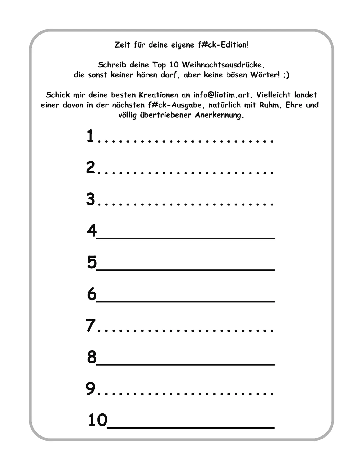 Mitmachseite für die eigene F#ck-Edition mit Top 10 Weihnachtsausdrücken